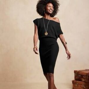 NWT! BANANA REPUBLIC Off the Shoulder Dolman Cap Sleeve Sweater Dress Sz XS TALL